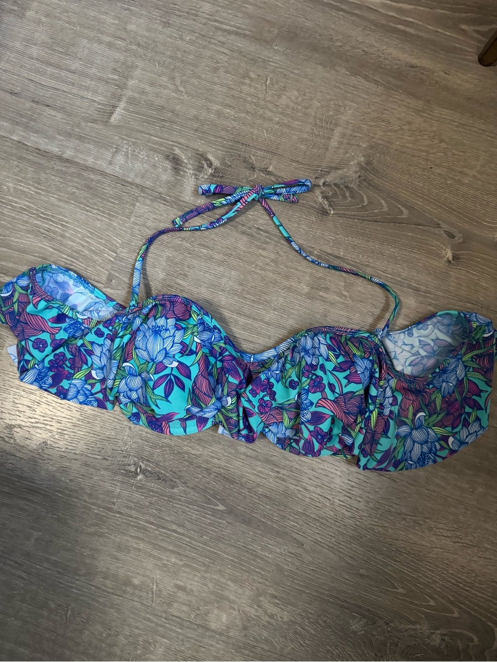 Xhilaration Blue Teal Purple Floral Bandeau Swim Top